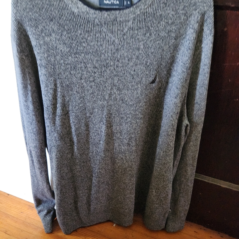 Nautica Gray Crewneck Sweater Soft Knit Casual